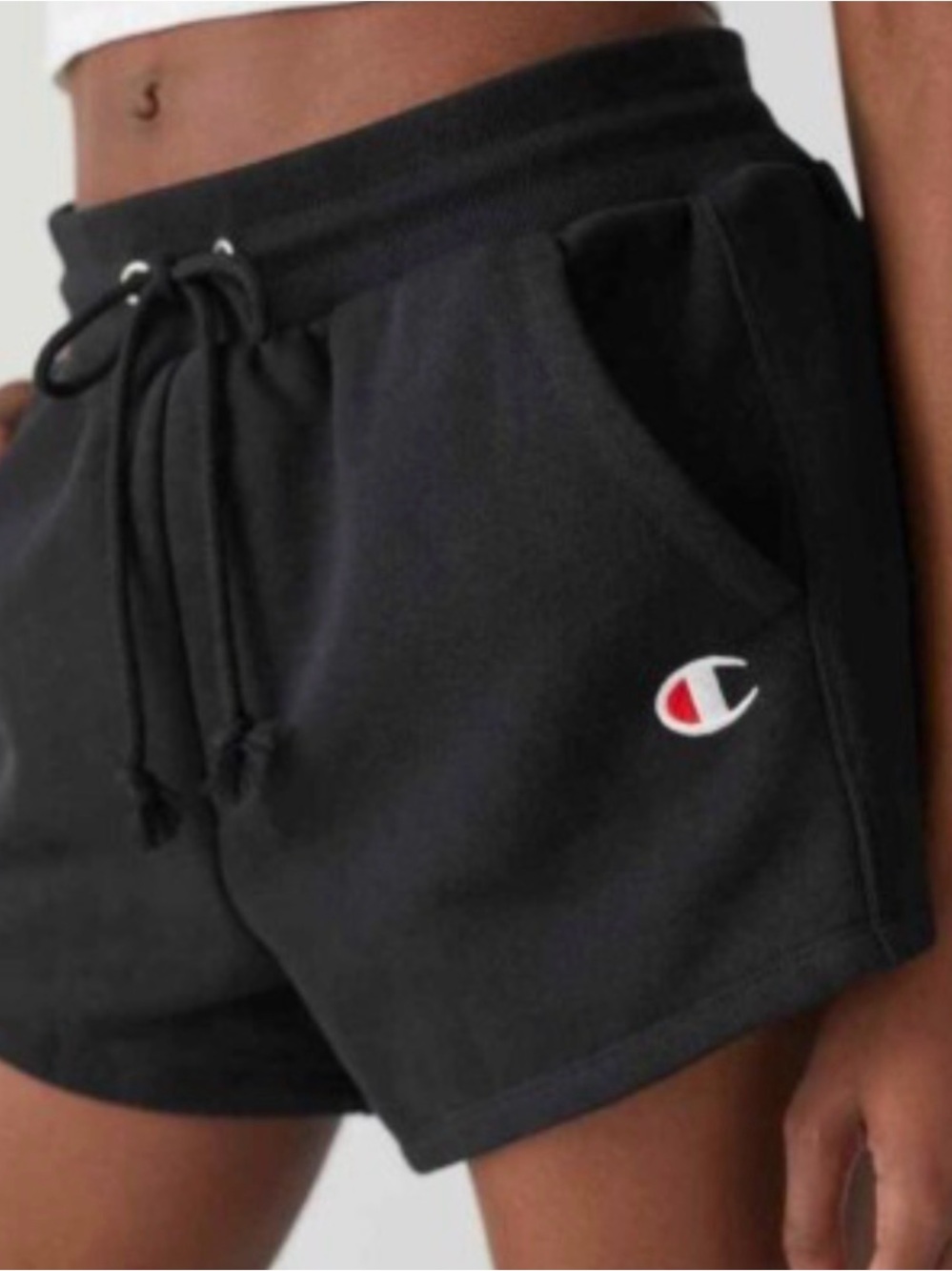 Champion Black Drawstring Athletic Shorts with Logo